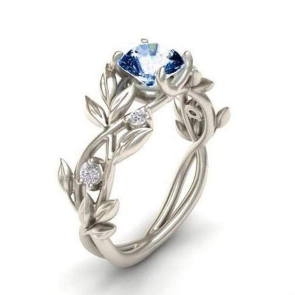 New Sterling Silver Blue White Sapphire Hand Crafted Floral Vine Flower Ring - Picture 13 of 14